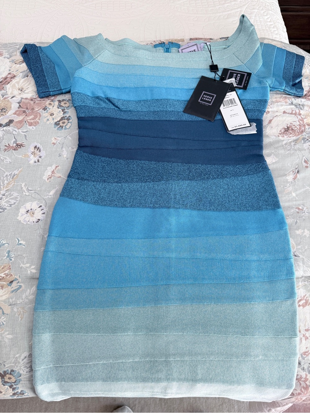 NWT Herve Leger Johanna Blue Ombré Bandage Dress